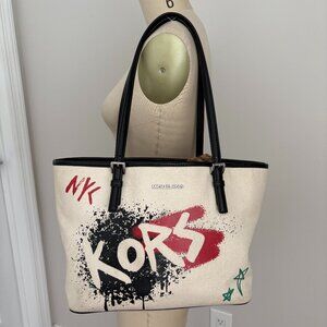 Michael Kors Graffiti Canvas Black Red and Cream Medium Tote